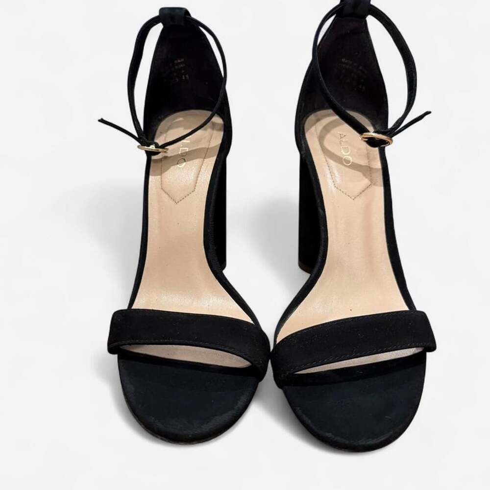 Aldo Heeled Sandal Size 7 Black Suede Ankle Strap
